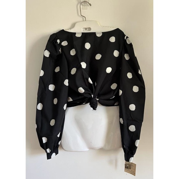 Vintage 80s secretary top size 14 polka dots new old stock puff sleeve - Picture 4 of 12